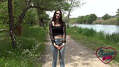 Candie Jolie brunette unleashes wild libido in outdoor anal pounding