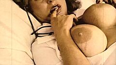 Vintage naughty nurses in hospital with hairy patients and antique settings.