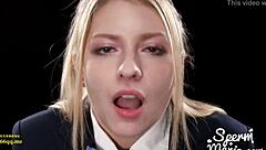 Blonde girl swallows cum at wild blowbang party