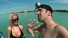 Tiny blonde Sey on a wooden boat getting her ass pounded