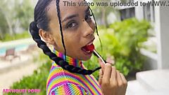Skinny Colombian girl Violeta Grey SUCKS lollipops, WORSHIPS feet, and GETS FUCKED in missionary