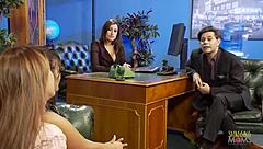 Three girls masturbate waiting for dick turn