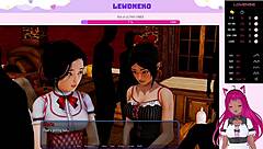 Maid-themed anime Vtuber Lewdneko in a steamy scene from Harem Hotel.