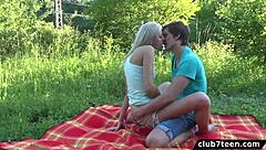 Young lovers engage in hot outdoor sex session
