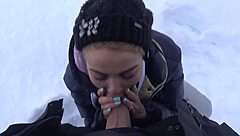 Hot student sucks professor's big dick after ski!