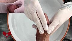 OMG, feel this glans handjob in white latex gloves up close!