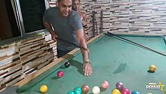 Latina Sits on Monster Cock While Playing Pool!