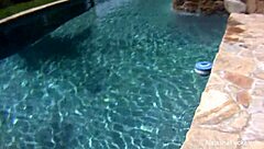 Natasha nice enjoys solo masturbation outdoors by the pool, getting wet.