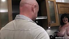 Big boobs and glasses make bbw look more seductive while giving a blow job and a doggy fuck in the kitchen.