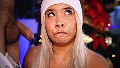 Horny blonde tests friend's big cock on webcam.