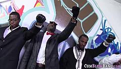 Babe Gargles and Gags on Black Monster Cocks