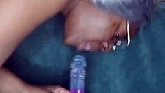 Naejae rides dildo after throat kiss, squirting close up