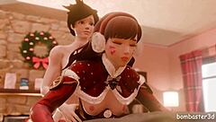 Dva and Tracer Get Wild with Creampie Fucking in New Year's House