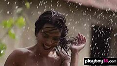 bombastic busty hungarian babe natalie costello stripping in the rain