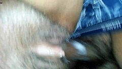 The wife moans as her creamy pussy receives a deep creampie, filling her completely with hot cum in their intimate bedroom encounter.