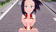 Momo yaoyorozu blowjob and titjob in streets pov