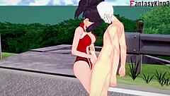 Momo yaoyorozu blowjob and titjob in streets pov