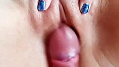 Cumming On Beautiful Shaved Pussy After Rubbing Cock Against It