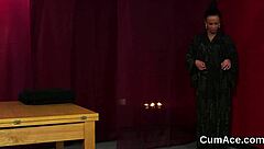 look at this naughty hottie swallowing all the cum on her face