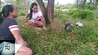 Horny Colombian milf enjoys outdoor masturbation